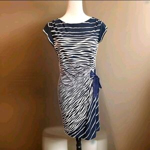 Dress Barn Pullover Blue & Cream  Dress with Side Bow Size 8